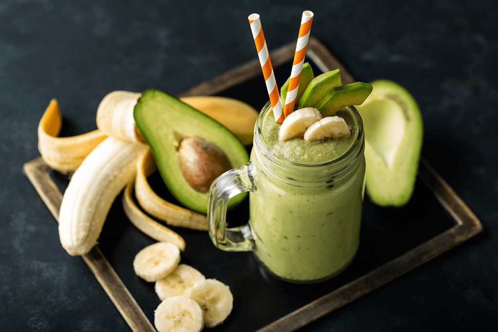 green smoothie with bananas and avocado